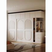 lw0法式 987e52奶油风推门衣拉柜小户趟经济型储物柜实木型质门