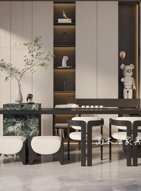 新茶中式椅组合现轻奢意式岩板茶FUA台代简约茶室茶桌几设计师泡