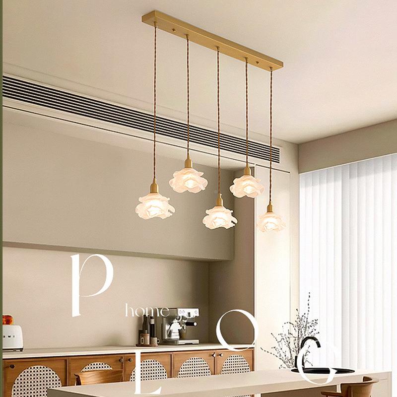 餐茶厅吊灯艺餐桌吧台玫397瑰朵设计师饭花术厅室全铜