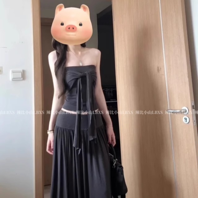纯欲辣妹风设计感多种穿搭抹胸背心女夏季高腰垂感半身长裙两件套