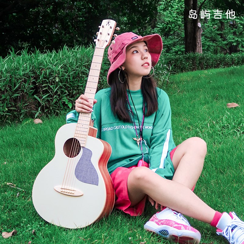 岛屿吉他 彩虹人鸟系列彩色面单板 入门学生新手云杉民谣36寸初学