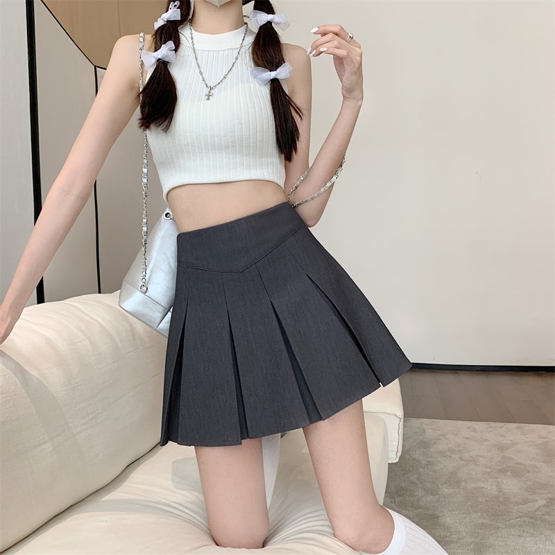 灰色百褶裙半身裙女夏季新款高腰短裙jk学院风西装裙子a字裙大码