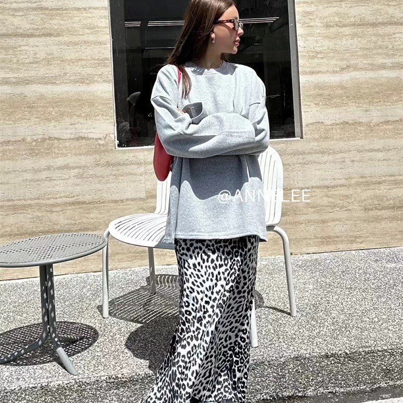 韩国东大门a字半身裙梨型身材遮胯高腰显瘦包臀鱼尾裙复古豹纹裙