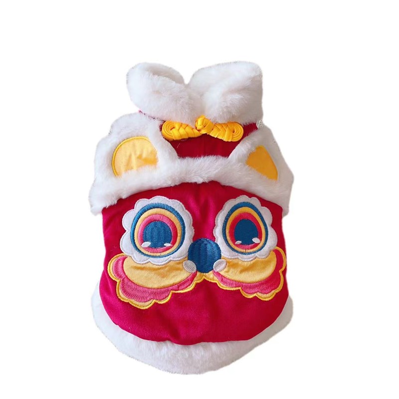 狗狗冬天唐装泰迪比熊博美小型犬宠物猫咪新年款喜庆舞狮加绒棉衣