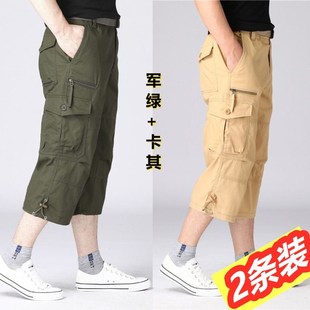 夏季 裤 加肥加大休闲裤 短裤 男 多口袋七分裤 男八分裤 男宽松直筒工装
