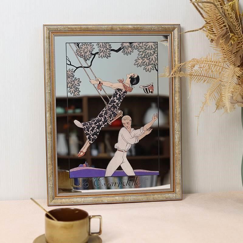 美式镜面创意装饰画法式复古小众镜子摆件餐厅客厅画卧室艺术挂画