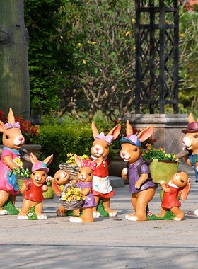 户外园林景观小品装饰兔子花盆幼儿园室外摆件卡通动物玻璃钢雕塑