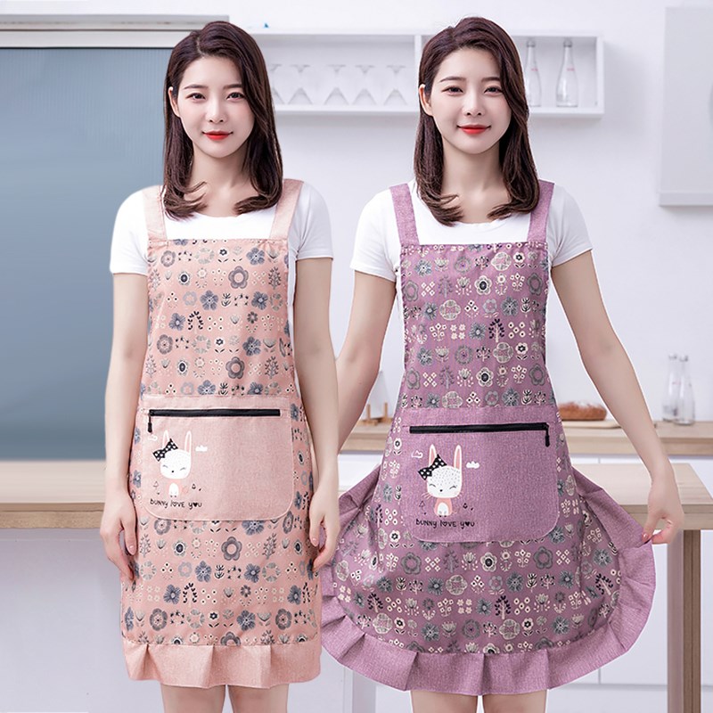 加厚竹节棉布围裙家用厨房做饭防油背带围腰女洋气上班防污工作服