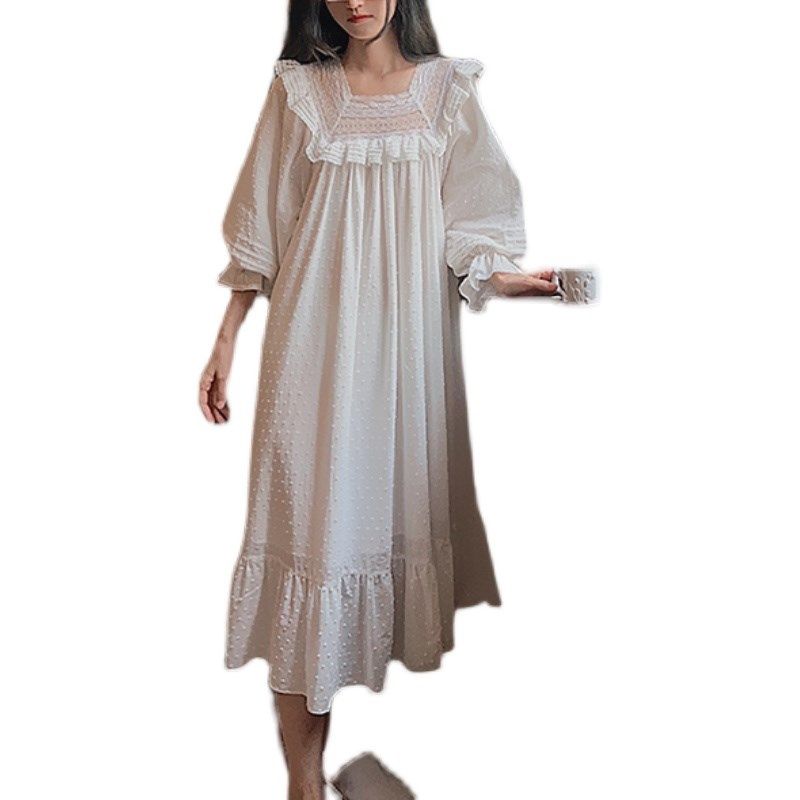 复古宫廷风夏法式纯棉睡衣女白色长袖套装可外穿公主风家居服春秋