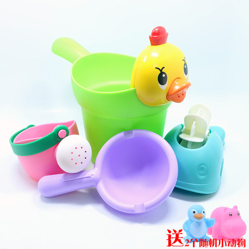 宝宝洗澡玩具婴幼儿洗发杯小黄鸭洗头杯儿童洒水壶沙滩套装舀水勺