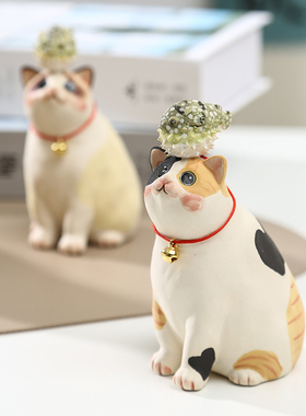 陶瓷手作创意可爱萌河豚猫咪周边家居办公桌面小摆件女生节日礼物
