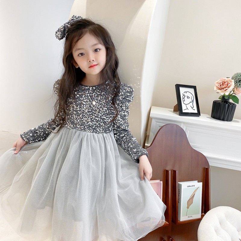 2021秋冬新款女童亮片公主连衣裙洋气小女孩生日长袖圣诞礼服裙子
