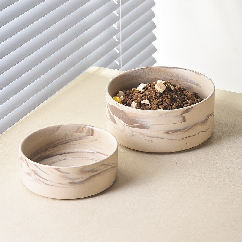 玛特利陶瓷宠物碗陶土大理石纹加高木架双碗猫碗水碗狗碗防打翻