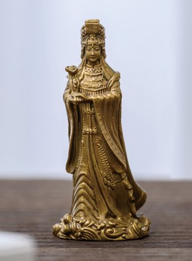 湄洲妈祖神像小妈祖摆件娘娘雕像黄铜好看的精致书房茶空间装饰品