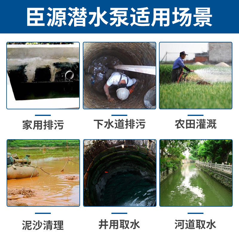 臣源污水泵家用排污抽粪农用灌溉抽水三相380V抽污水泵潜水泵220V