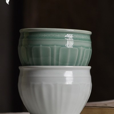 入相文房清莲笔洗创意中国风文房四宝陶瓷笔洗缸水洗学生国画毛笔