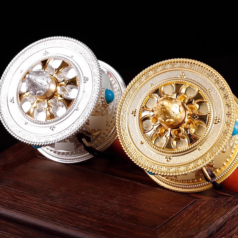 藏式合金手摇转金轮双轴承超静音转动轮转金筒带珠大号带底座包邮