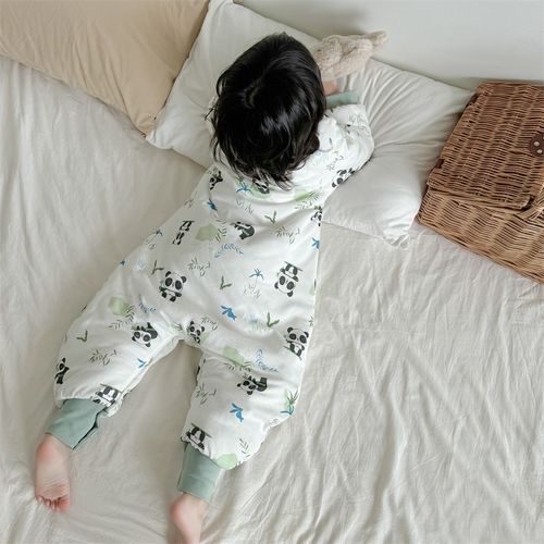 儿童睡袋秋冬宝宝纯棉分脚防踢被男女童可拆袖加厚连体睡衣防着凉
