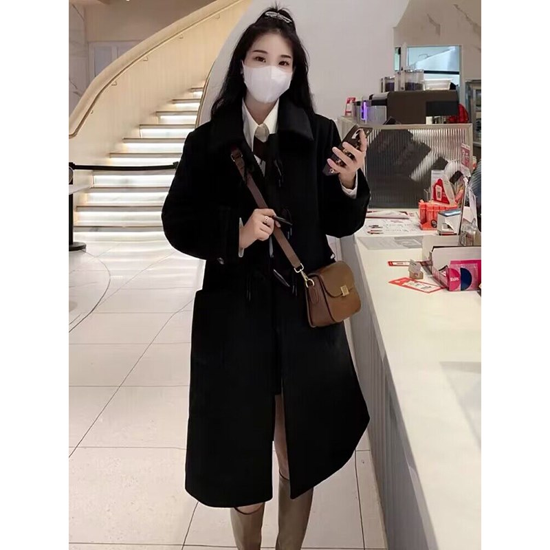 加厚夹棉高级感呢子大衣女2024秋冬新款过膝中长款小个子毛呢外套