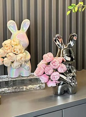 创意艺术手捧兔花瓶高级感插花瓶摆件客厅插花桌面装饰品乔迁礼物