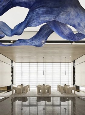 蓝色纸艺艺术装置落地设计定做抽象设计玄关大堂走廊极简吊饰