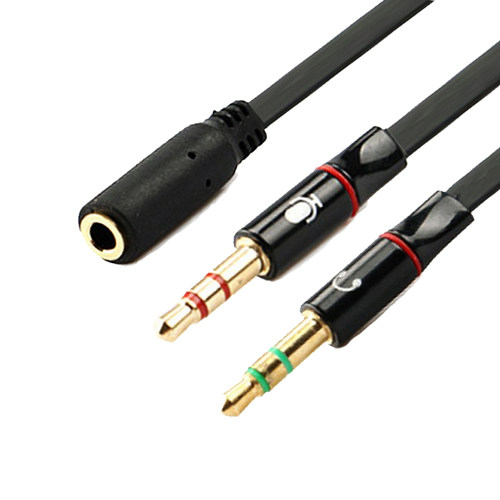 二合一电脑耳机话筒高弹面条转换线手机K歌二公转一母音频连接线