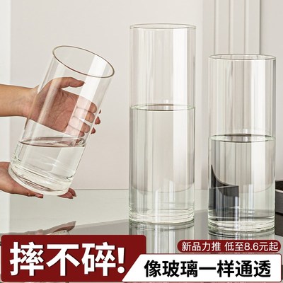 亚克力花瓶摆件客厅插花玻璃透明高级感水养直筒富贵竹塑料防摔大