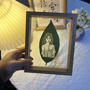 叶雕平安树叶雕刻照片定制叶子礼品创意刻画送生日礼物纪念日diy