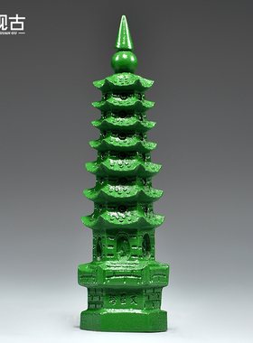 绿色桃木质雕刻7层文昌塔摆件9层13层文昌塔客厅书桌装饰工艺品