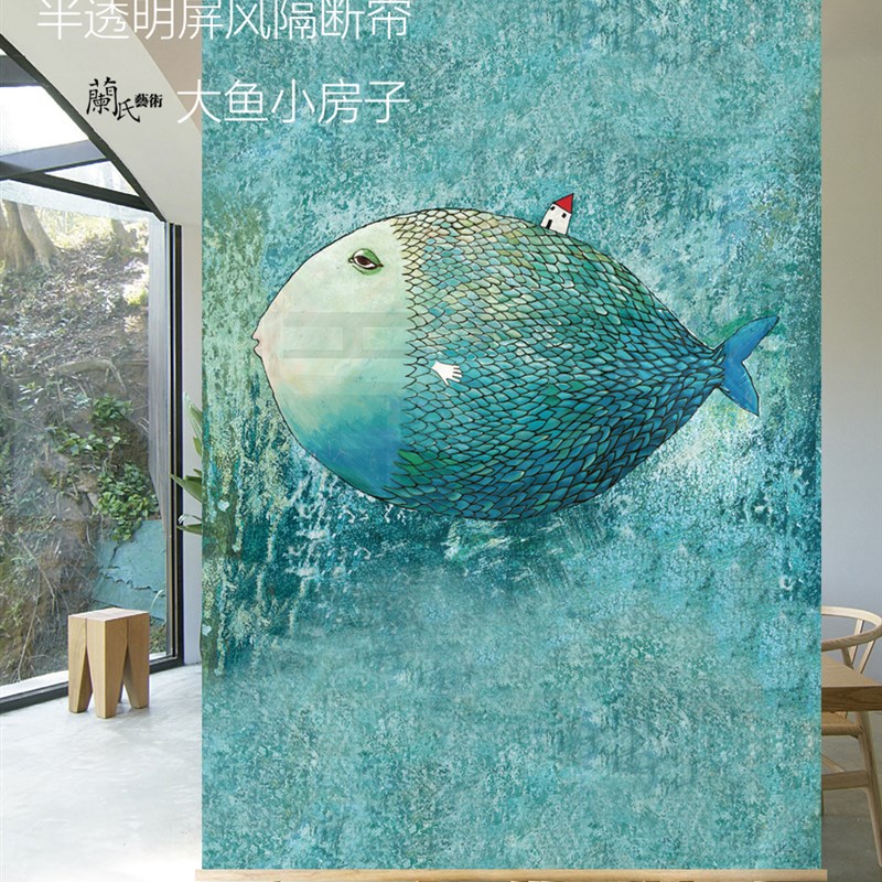 半透明窗帘免打孔卷帘升降透景防晒悬挂式软隔断入户软挂帘式屏风