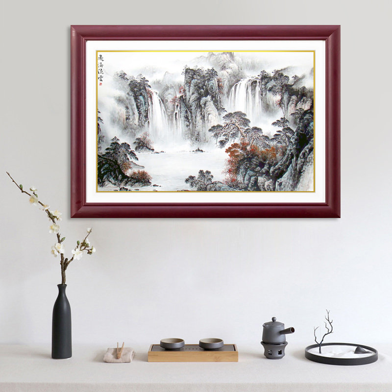 纯实木电表箱装饰画中式国画有框液压上翻遮挡配电箱电闸盒山水