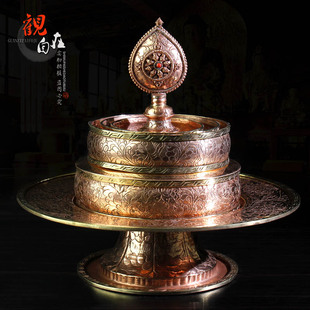 尼泊尔手工纯铜雕花曼扎盘曼达盘曼茶罗修盘供器资粮雕刻小号17cm