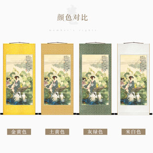 李清照词意图 古代仕女饮酒人物神像画 复古绢布卷轴挂画装饰丝绸