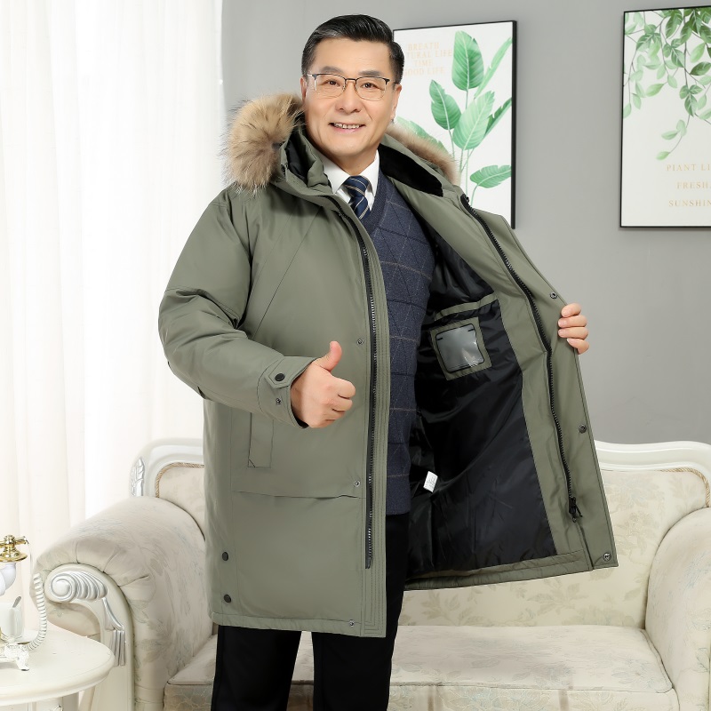 中老年人爸爸羽绒服冬季男士中长版加厚中年男装大尺码父亲休闲外
