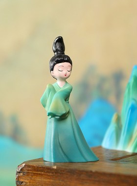 新中式只此青绿文创创意笔架美女江山古典书桌茶桌送礼古风摆件