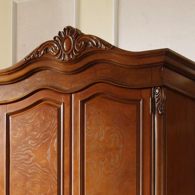 美式实木两门衣柜卧室家具衣服收纳柜子 家用欧式复古雕花大衣橱