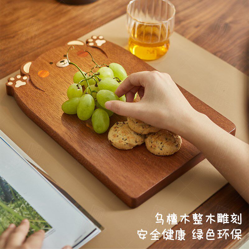 儿童砧板辅食点心盘菜板辅食盘可爱零食托盘乌檀木加厚整木水果盘