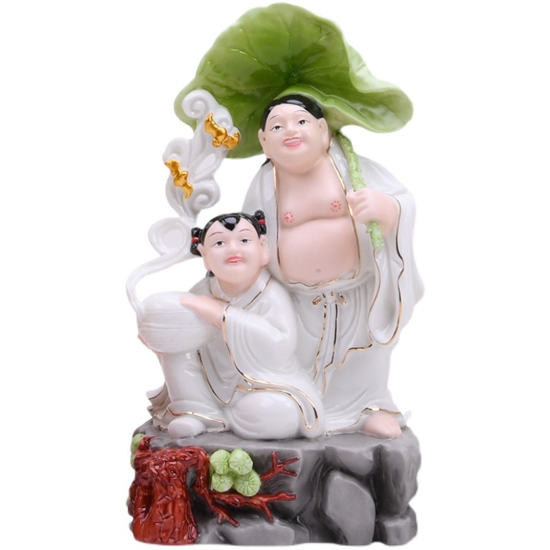 德化陶瓷和合摆件卧室婚房摆设陶瓷白瓷娃娃结婚礼品家居中式摆设