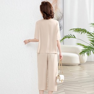 中年妈妈夏装雪纺套装洋气2024新款中老年女装夏季短袖T恤两件套