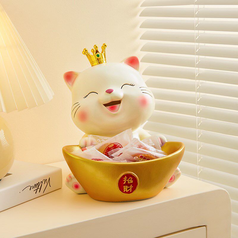 招财猫装放糖果盘子摆件店铺吧台前台酒店零食水果小托盘盒高级感