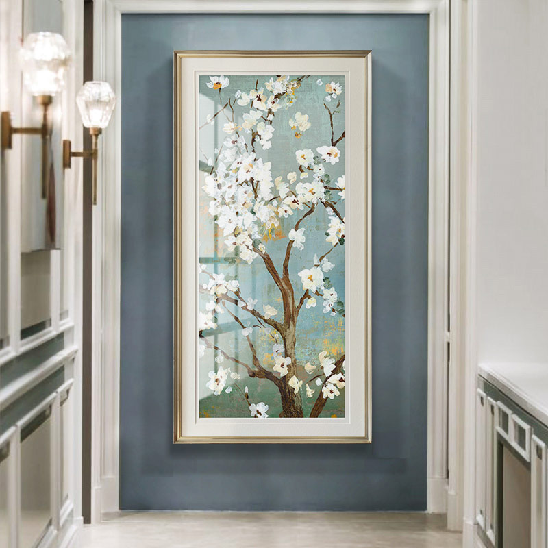 简美田园客厅画沙发背景壁画美式壁画餐厅挂画轻奢竖版玄关墙画