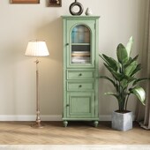 森趣美式 小户型高柜储物柜边柜一体靠墙 绿色实木拱门酒柜2024新款