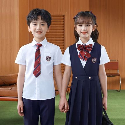 学院风小学生班校礼制服jk红色背带裙男女童白衬衫演出幼儿园套装