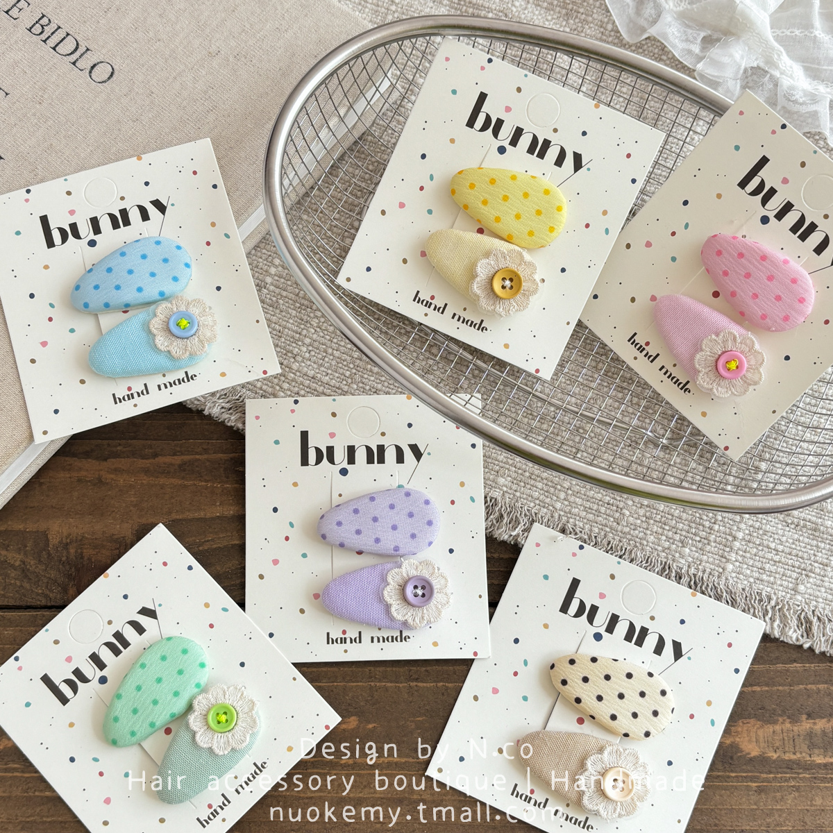 韩儿童波点蕾丝花朵纽扣发夹小清新布艺女童刘海碎发侧边夹头饰