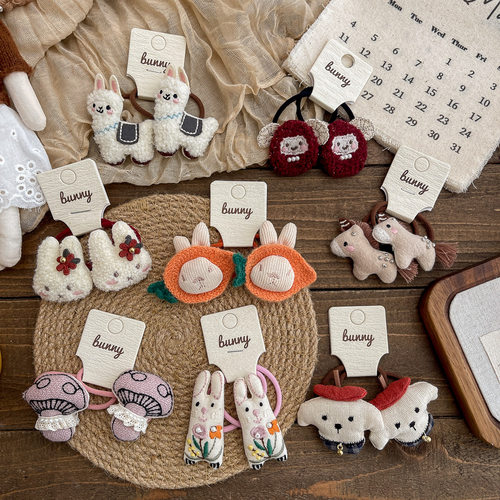 森系布艺新款卡通小羊兔子发圈高弹力不伤发宝宝皮筋萌趣可爱发绳