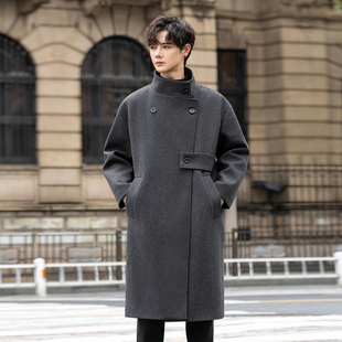高档中长款毛呢大衣秋冬款男士过膝呢子外套轻奢英伦气质呢料外套