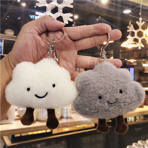 可爱毛绒白云书包挂件钥