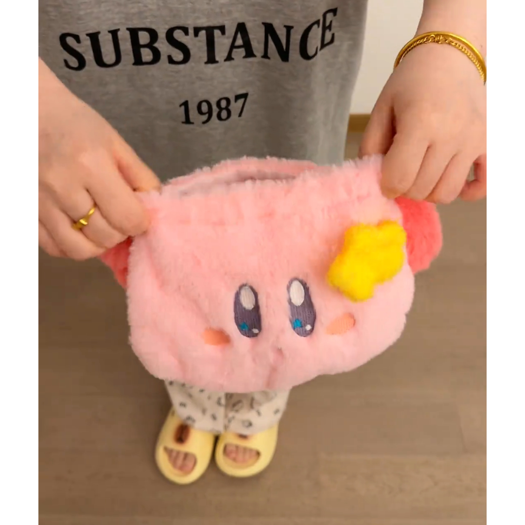 卡通少女心可爱星之卡比毛绒束口袋大容量化妆包布袋抽绳收纳袋