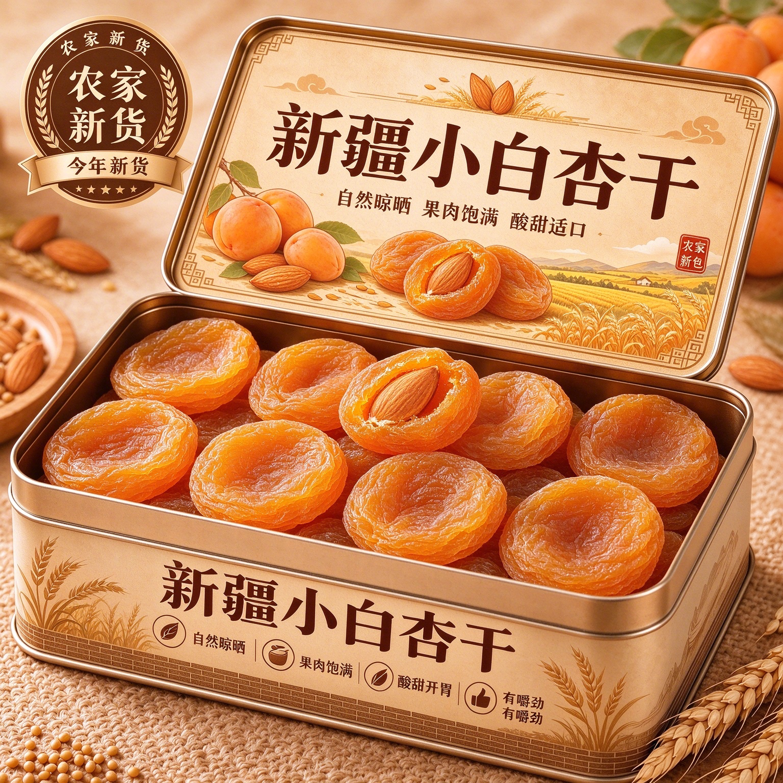 新疆小白杏干官方旗舰店农家天然风吊干库车特产酸甜休闲解馋零食
