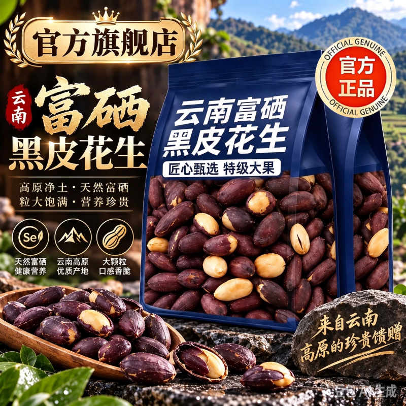 云南特产富硒黑花生官方旗舰店新鲜黑皮花生2026年新花生米下酒菜